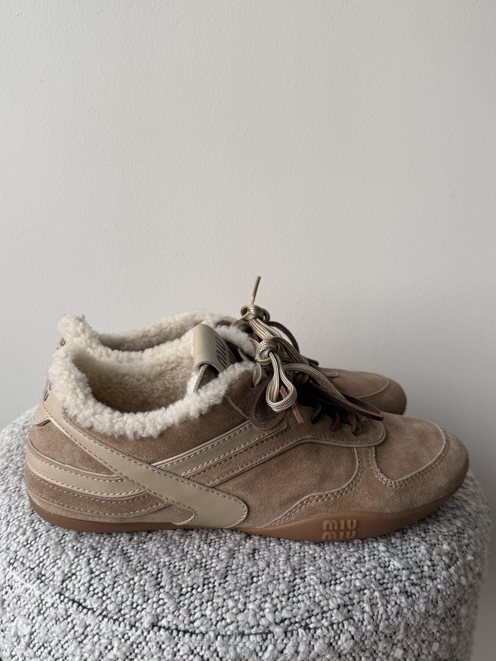Miu Miu Gymnasium suede and shearling sneakers in suede - Picture 4 of 7
